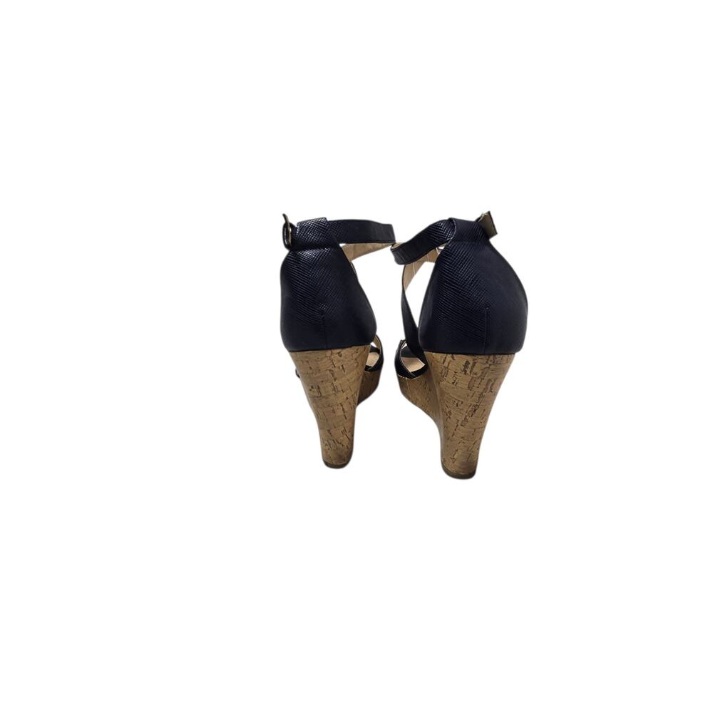 Marc Fisher Cork Heel Wedges 4" heels Open Toe Size 11M Very Dark Blue - Picture 4 of 7